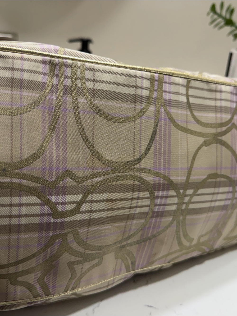 Coach F17213 Signature Plaid Tote Wallet Wristlet 3-Piece Set Beige Lavender - Picture 2 of 12